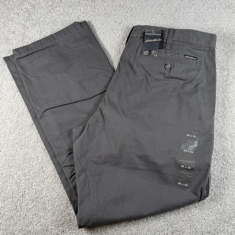 Eddie Bauer Chino Pants Mens 38x32 Gray Legendwash Classic Fit Cotton NEW